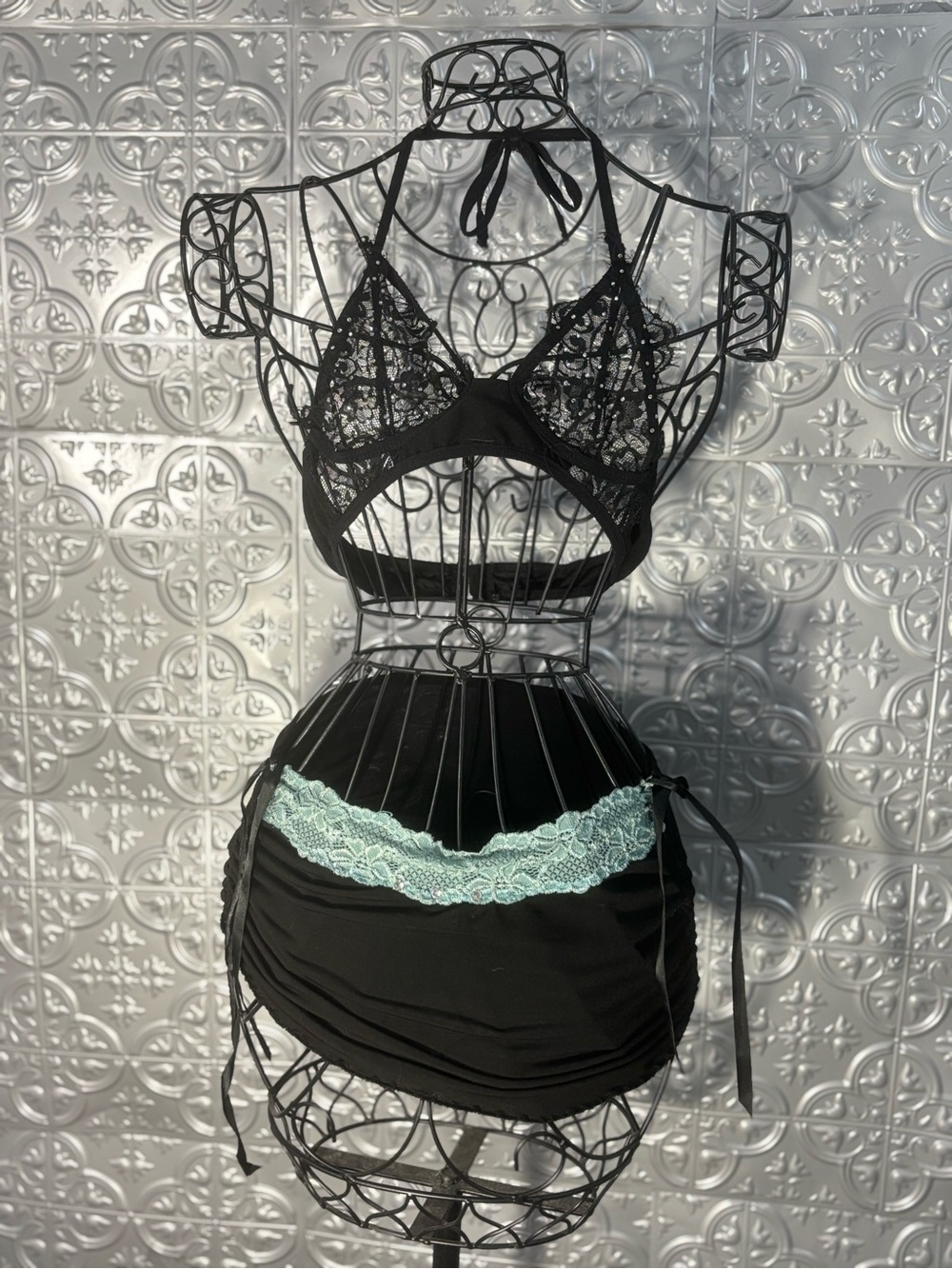 Custom handmade designed sexy rhinestone skirt and bra size xs set stripper club